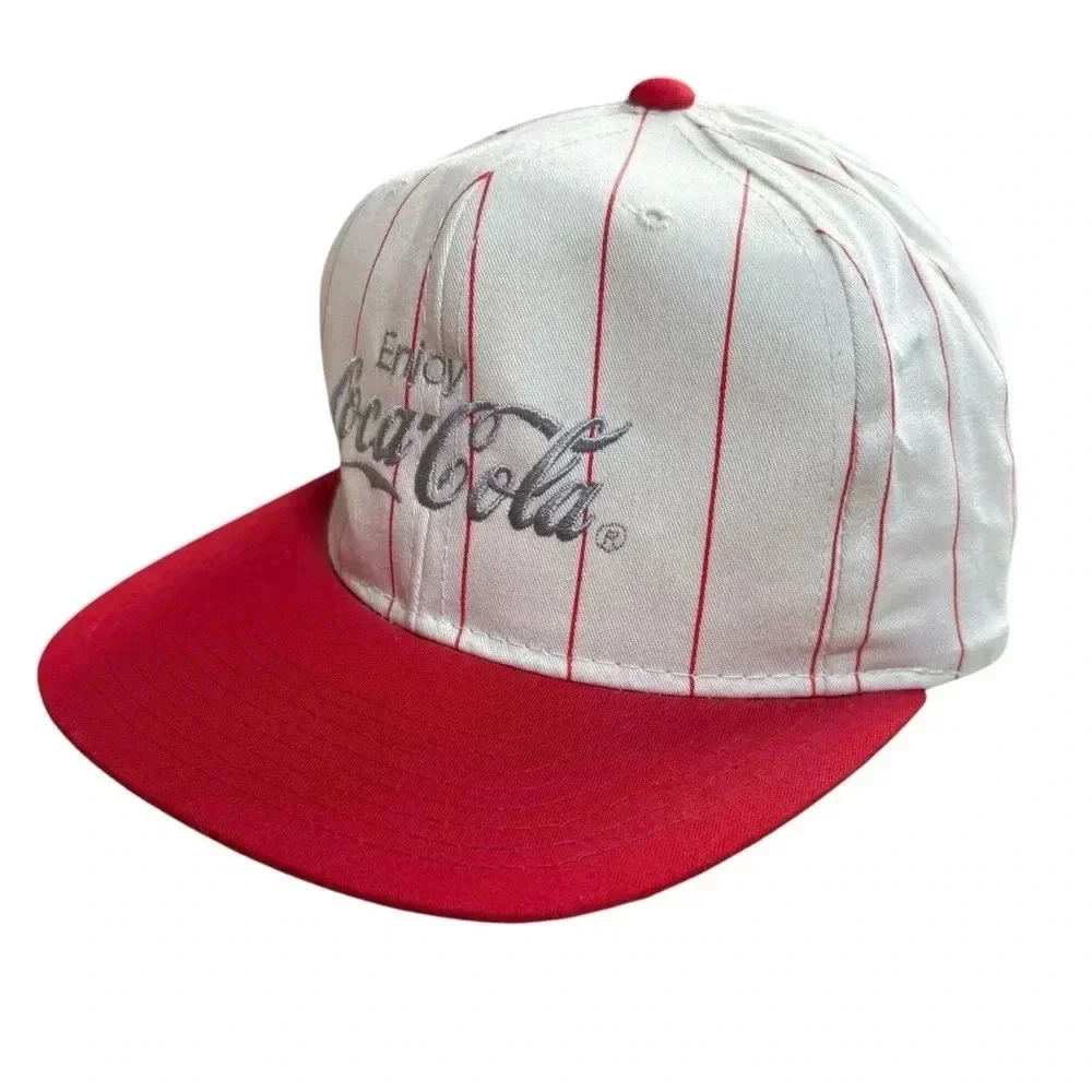 Rare HTF Vintage Coca-Cola Pinstripe SnapBack Hat w/ Silver Script